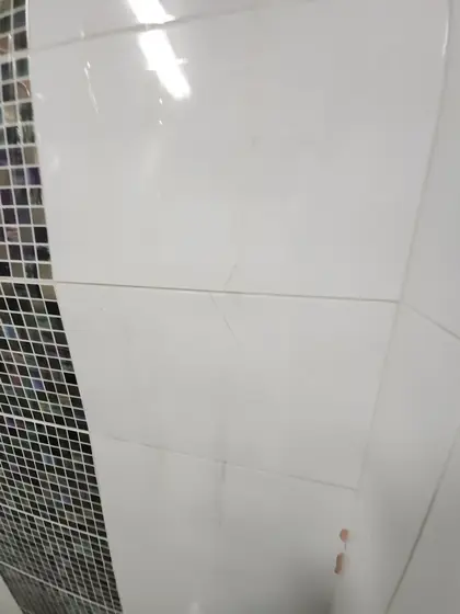 화장실 벽타일 보수 — 샤워 공간 흰 벽타일에 생긴 금